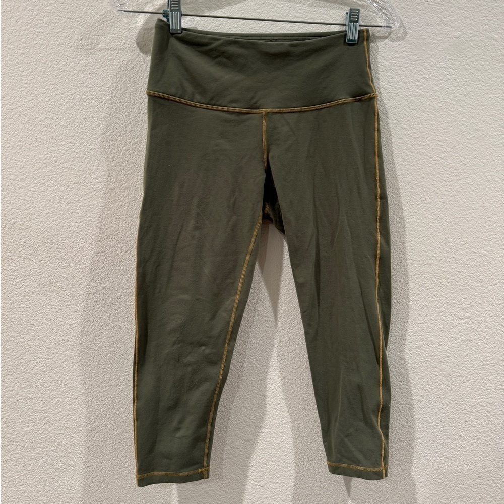 Prana Green Yellow Stitching Capri Cropped Yoga Pilates Leggings Size Small